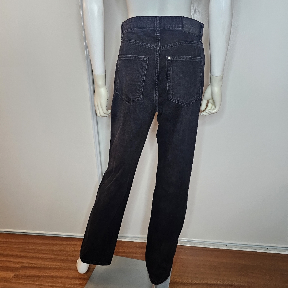 &Denim Black Distressed Highwaist Jeans 90s Straight Droit 100% Cotton Size 4 - Picture 2 of 7